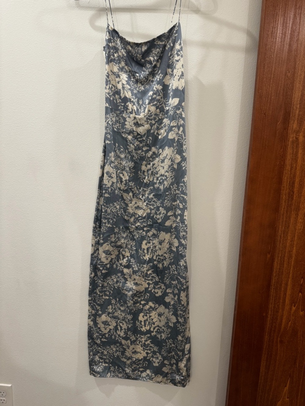 Reformation Floral Slip Dress in Slate Blue and Cream